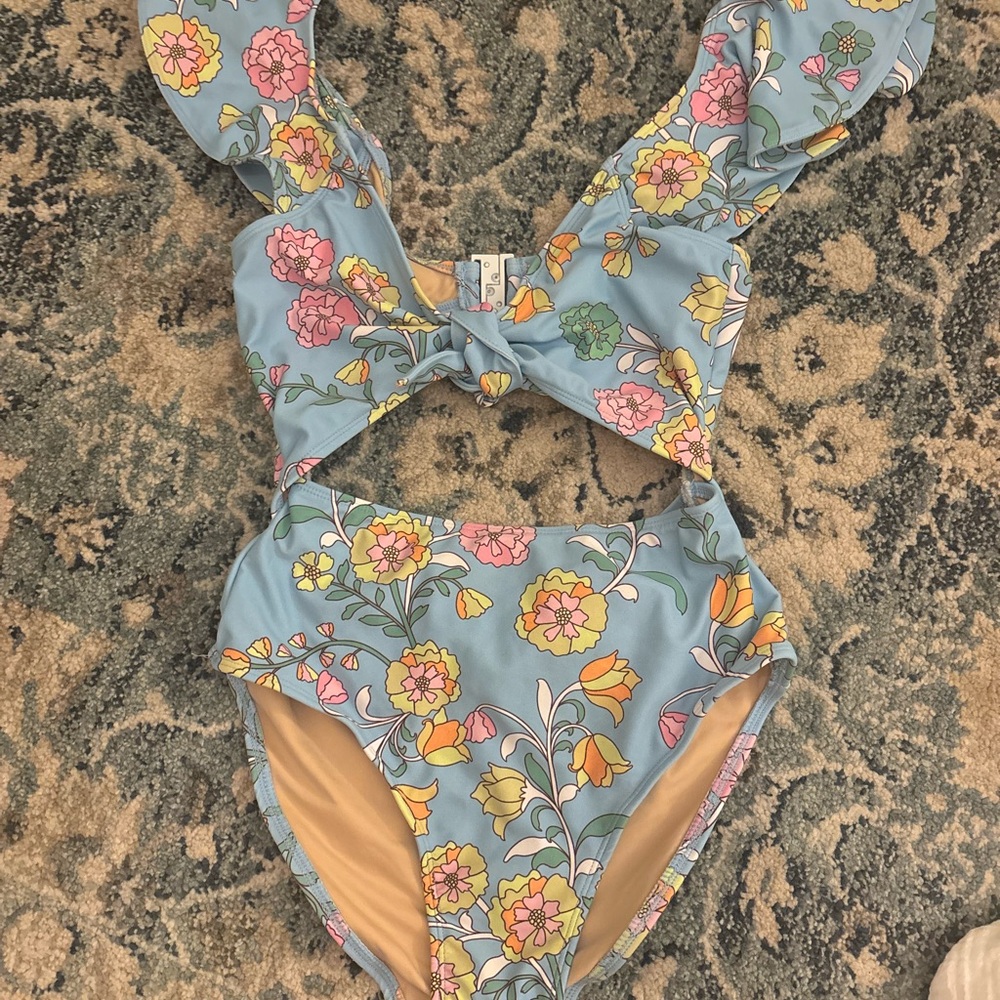 Women’s Floral One-Piece Swimsuit in Light Blue